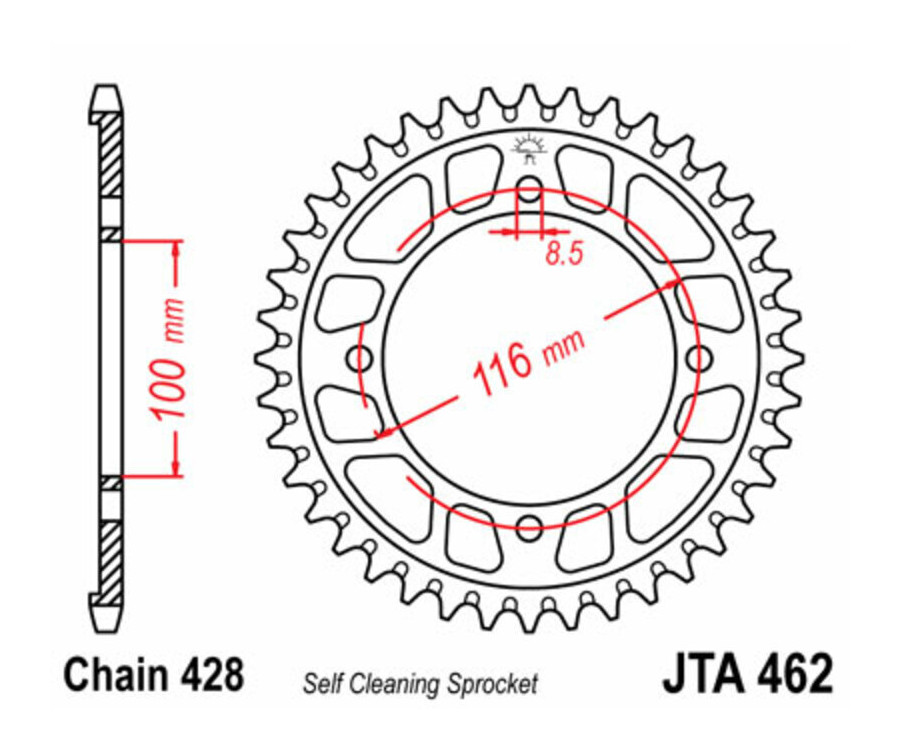 Couronne JT SPROCKETS aluminium noir Ultra-Light anti-boue 462 - 428 - 1113640001