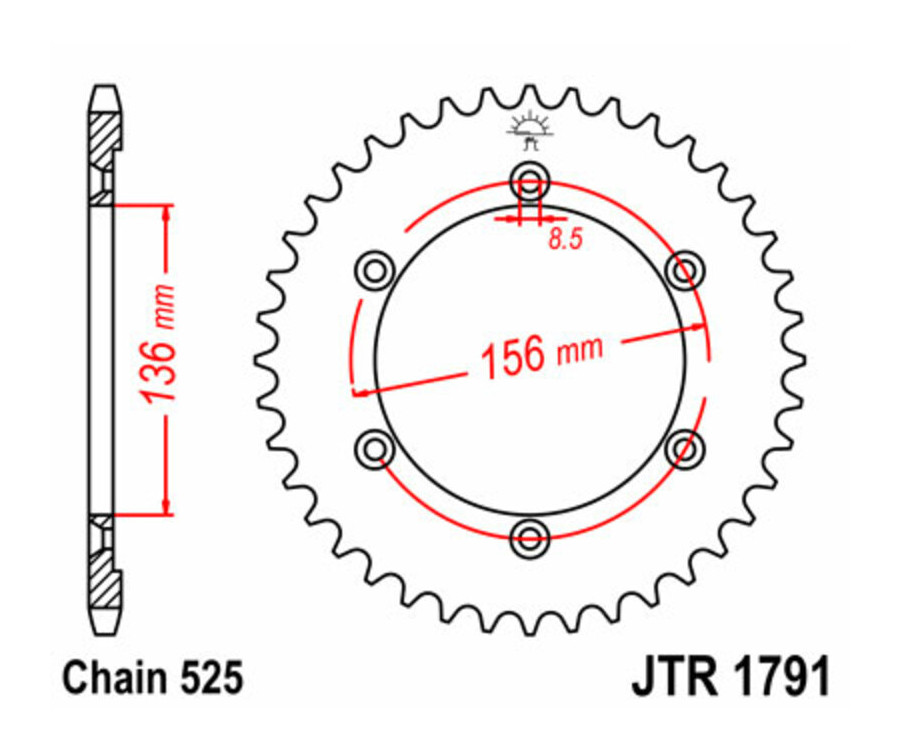 Couronne JT SPROCKETS acier standard 1791 - 525 Couronne JT SPROCKETS acier standard 1791 - 525