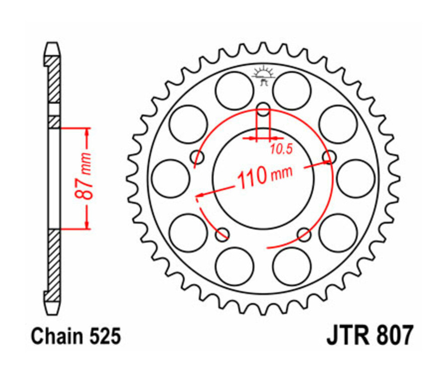 Couronne JT SPROCKETS acier standard 807 - 525 Couronne JT SPROCKETS acier standard 807 - 525