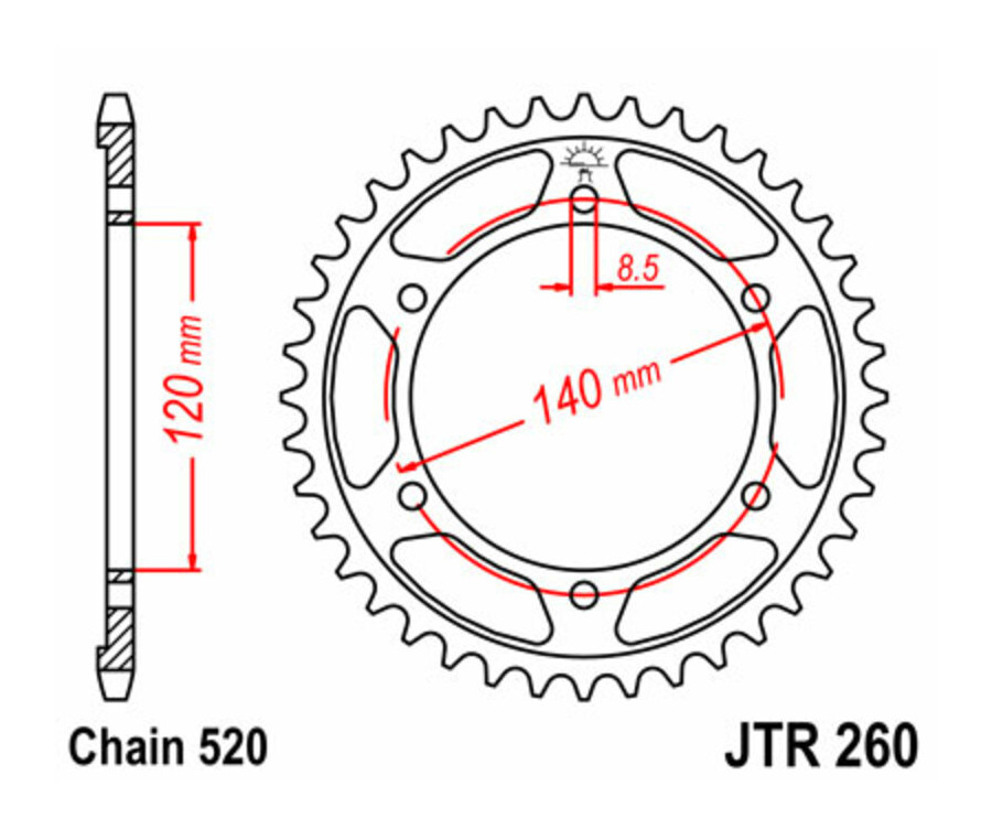 Couronne JT SPROCKETS acier standard 260 - 520 - 1075014001
