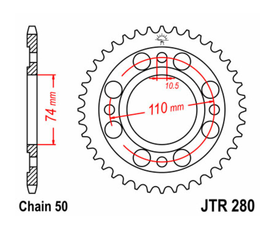 Couronne JT SPROCKETS acier standard 280 - 530 - 1075028001