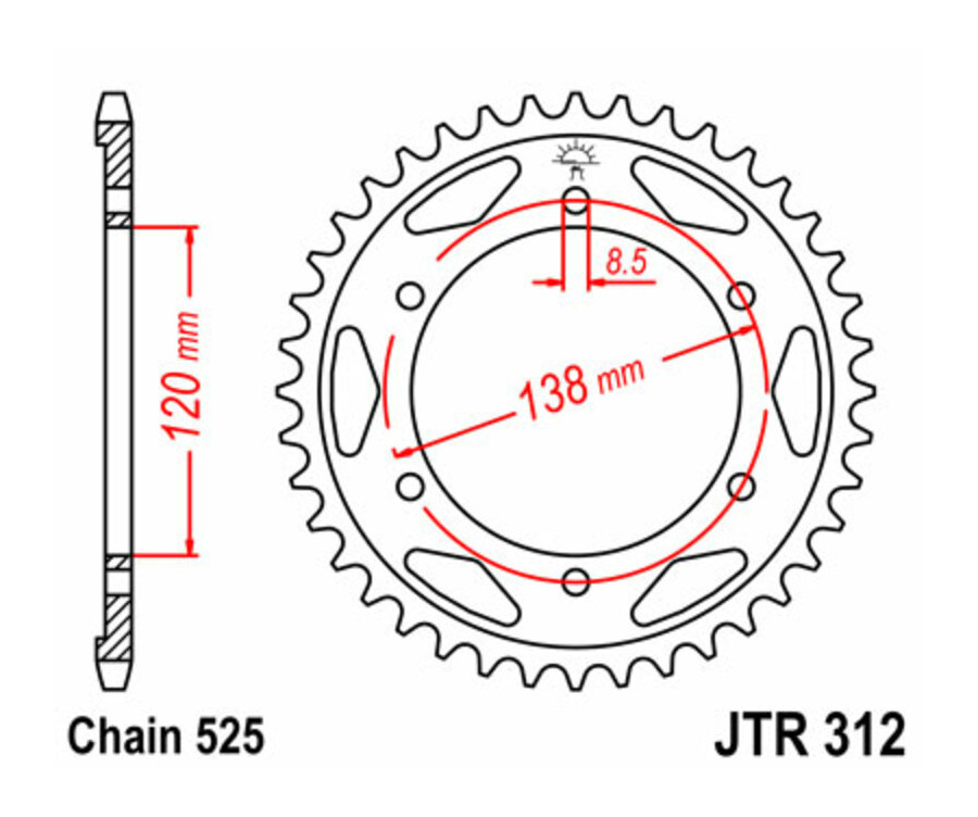 Couronne JT SPROCKETS acier standard 312 - 525 - 1075038001