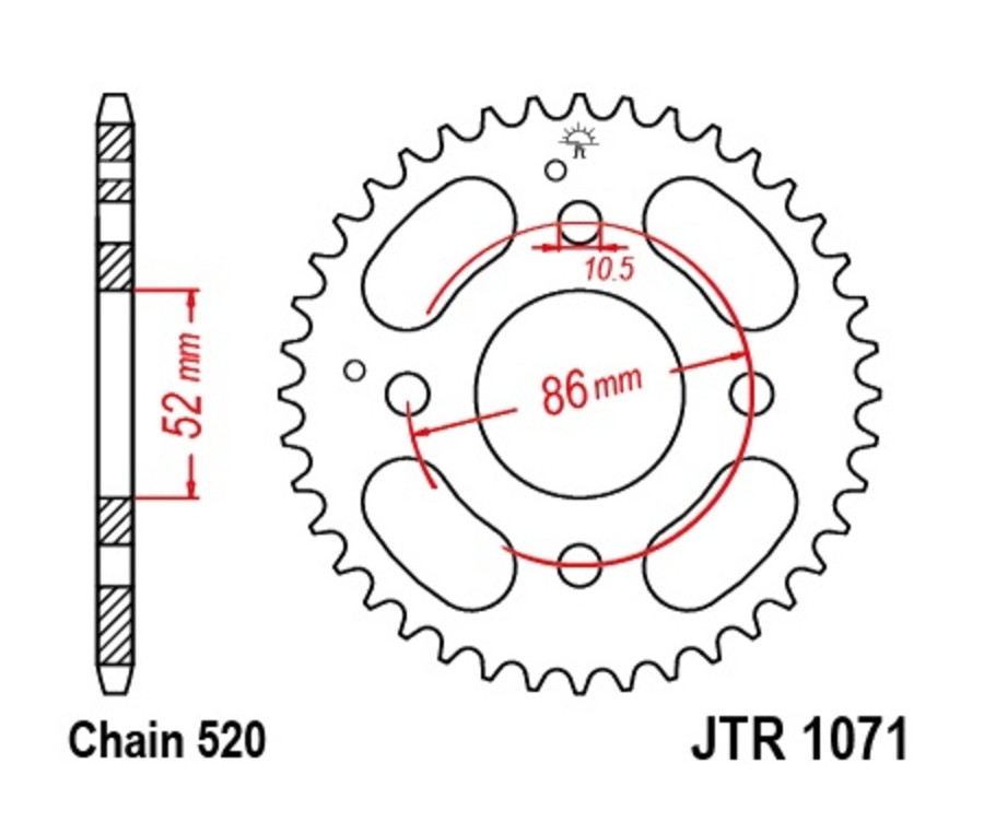 Couronne JT SPROCKETS acier standard 1071 - 520 - 1074864001
