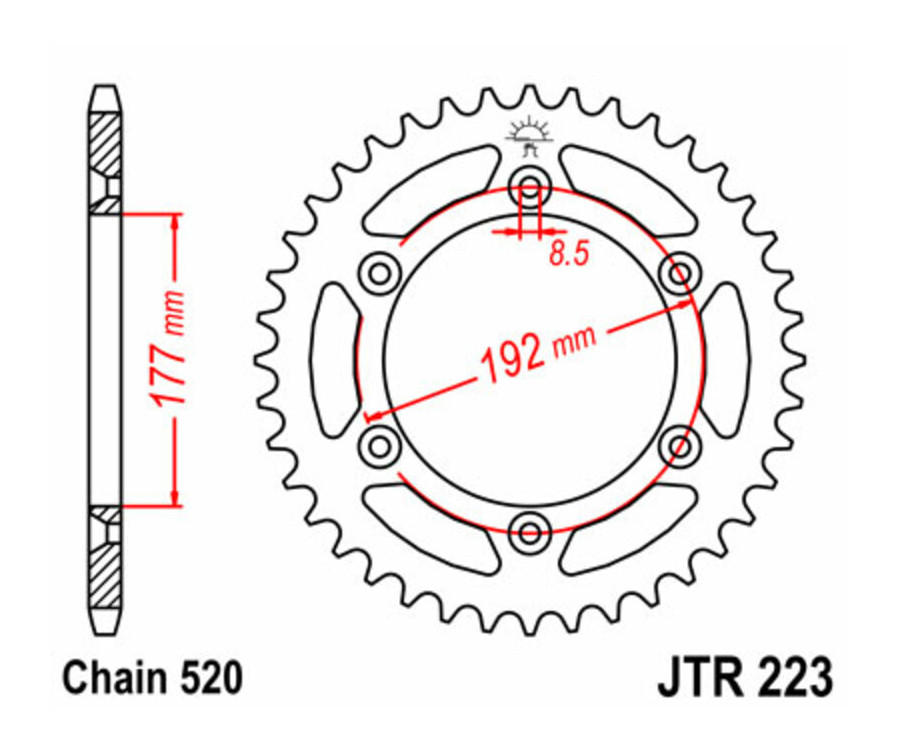 Couronne JT SPROCKETS acier standard 223 - 520 Couronne JT SPROCKETS acier standard 223 - 520