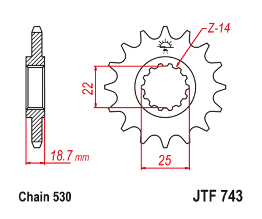 Pignon JT SPROCKETS acier anti-bruit 743 - 530 - 1126804001