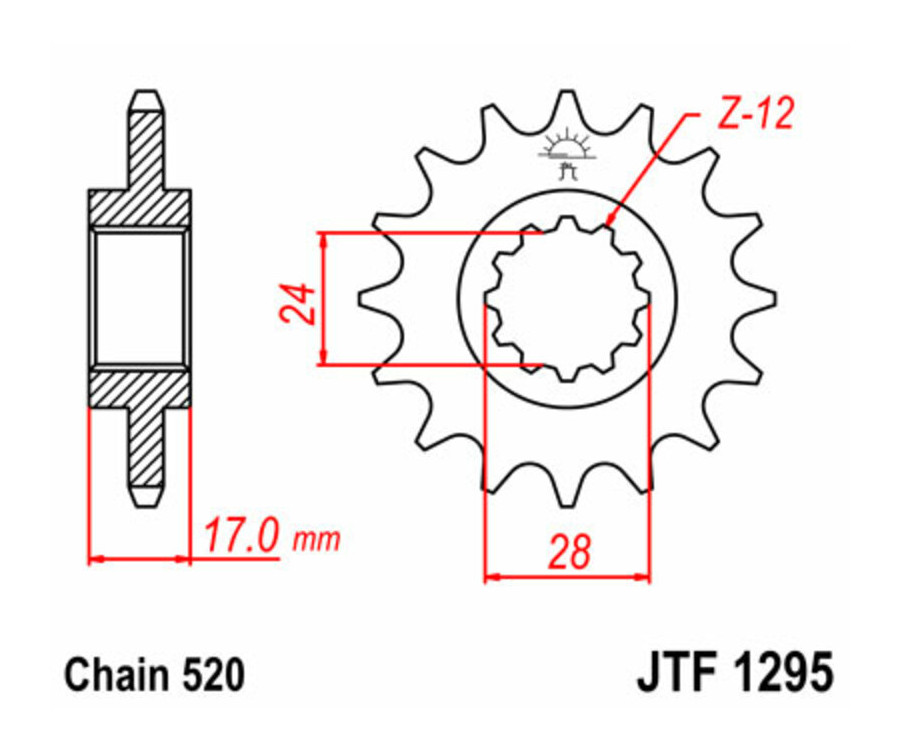 Pignon JT SPROCKETS acier standard 1295 - 520 - 1077220002