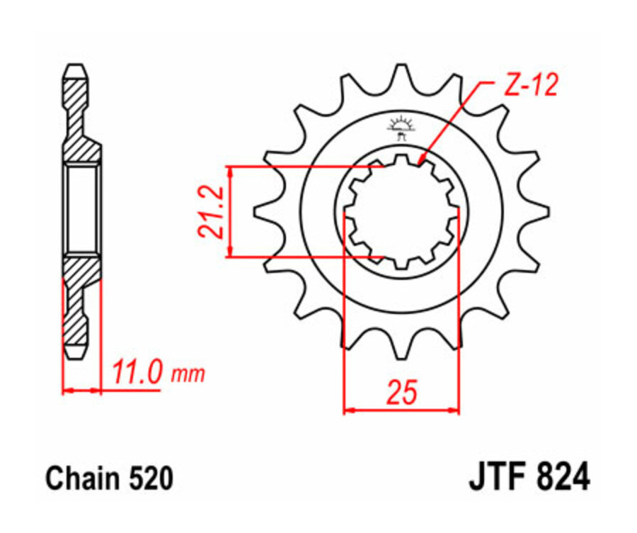 Pignon JT SPROCKETS acier standard 824 - 520 - 1077482004