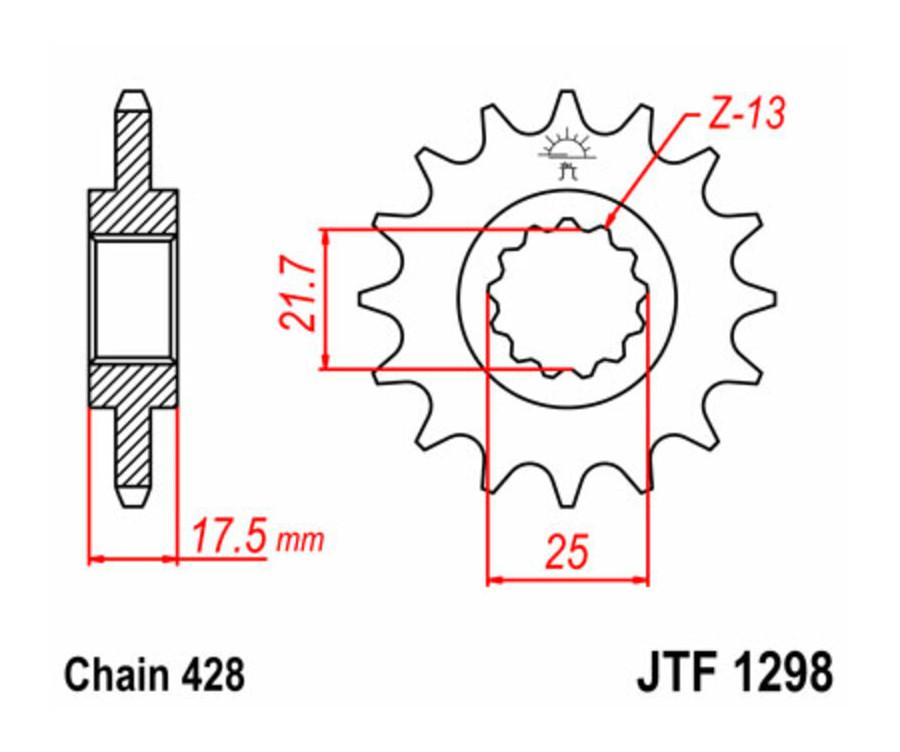 Pignon JT SPROCKETS acier standard 1298 - 428 - 1077221001
