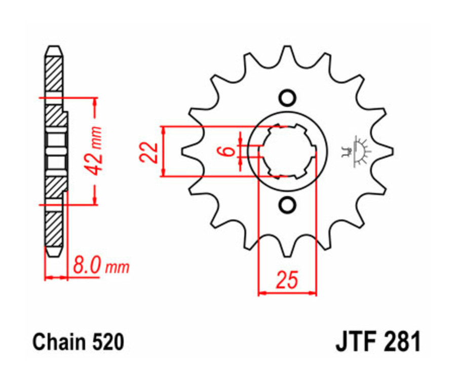 Pignon JT SPROCKETS acier standard 281 - 520 - 1077322002
