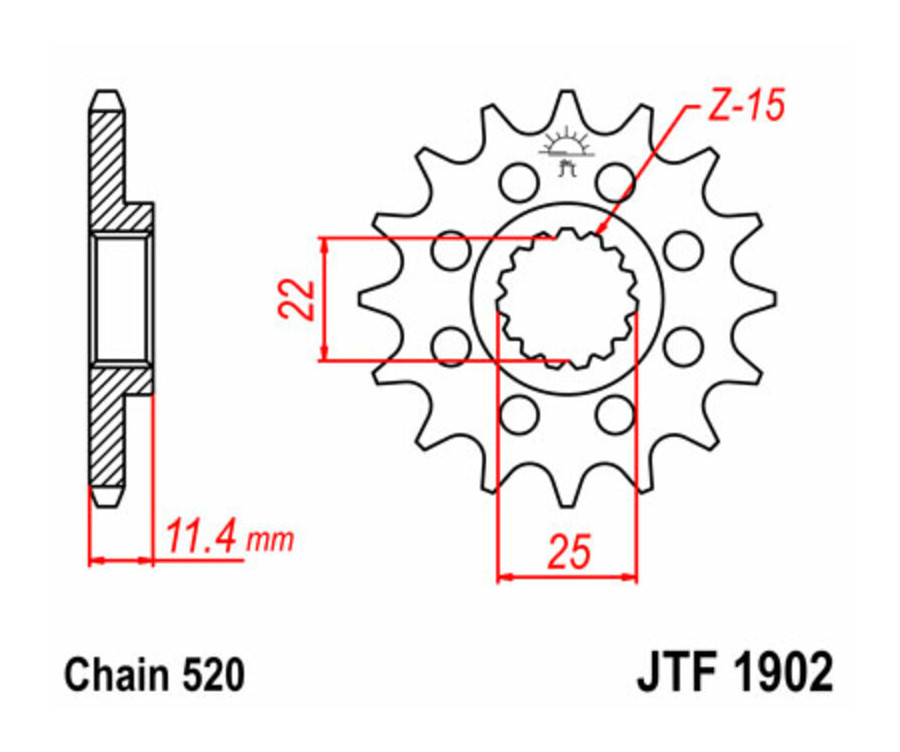 Pignon JT SPROCKETS acier standard 1902 - 520 - 1077298002