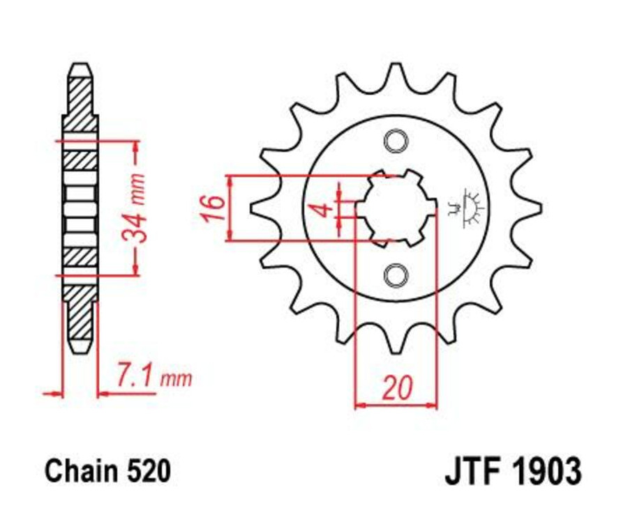 Pignon JT SPROCKETS acier standard 1903 - 520 - 1077299001