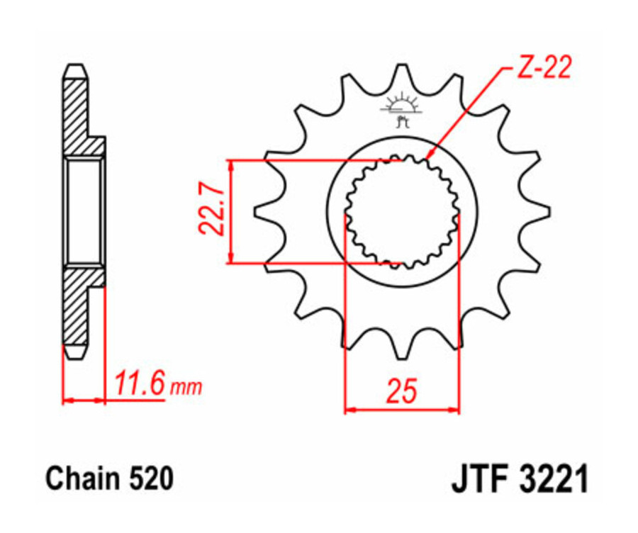 Pignon JT SPROCKETS acier standard 3221 - 520 - 1077345002