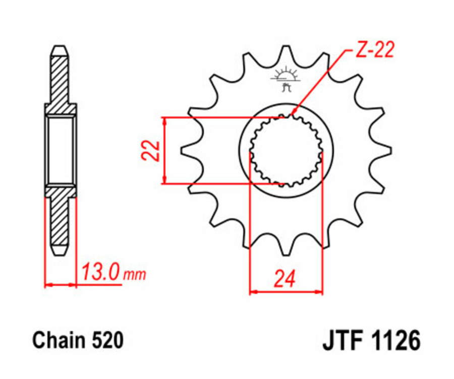 Pignon JT SPROCKETS acier standard 1126 - 520 - 1077204001