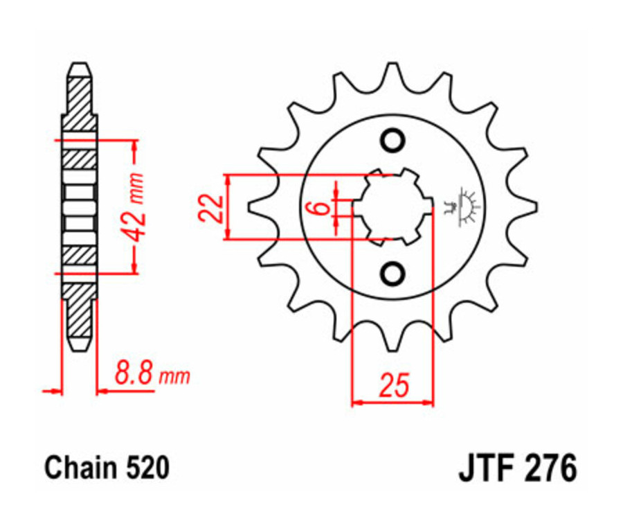 Pignon JT SPROCKETS acier standard 276 - 520 - 1077319001