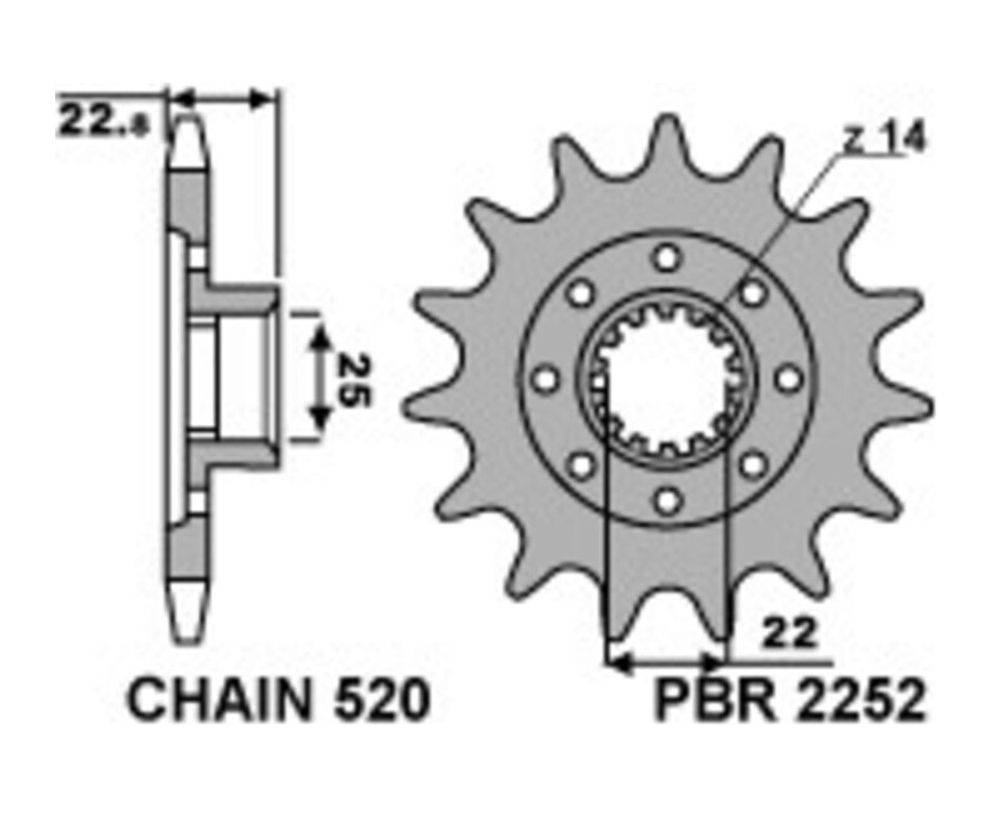 Pignon PBR acier standard 2252 - 520 - 1077621004