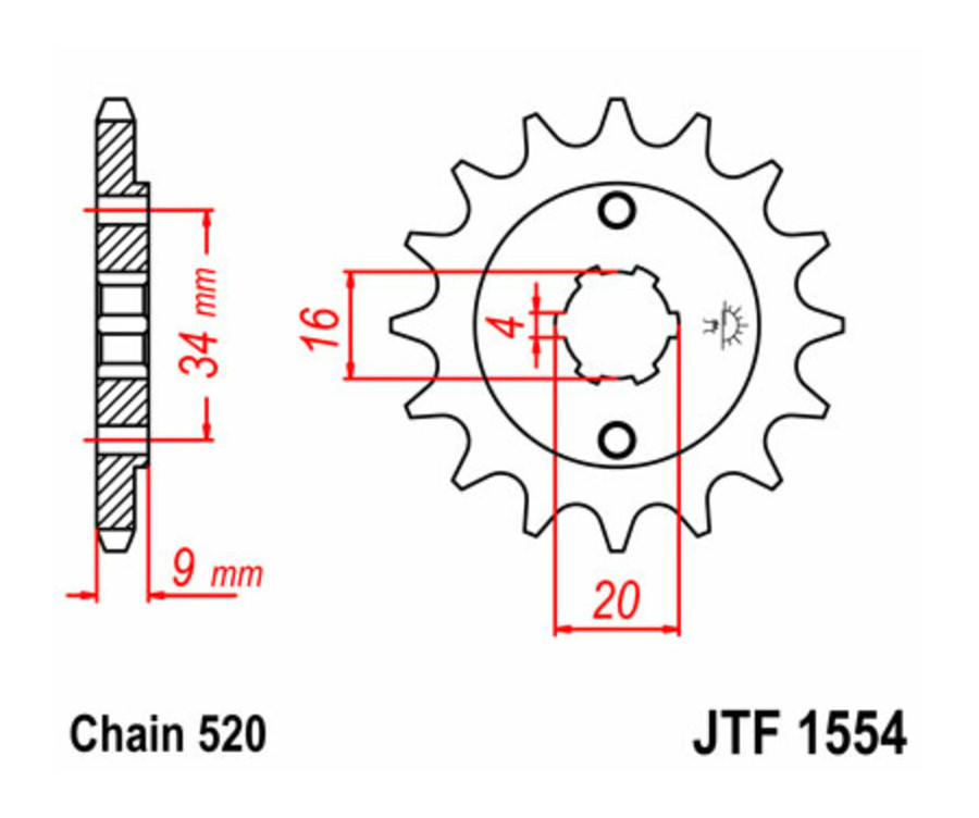 Pignon JT SPROCKETS acier standard 1554 - 520 - 1077278003