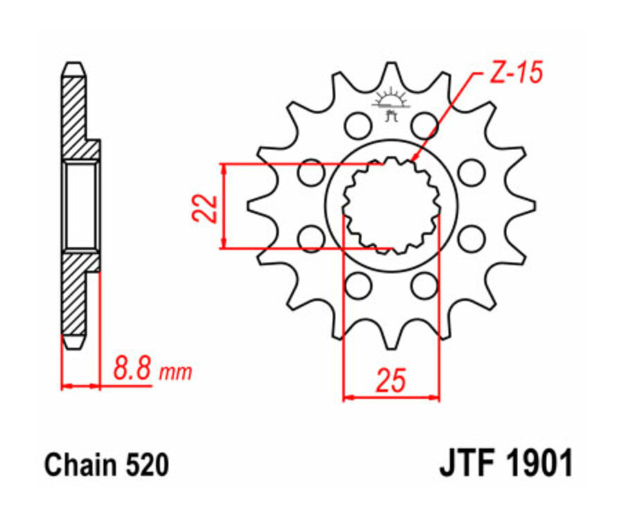 Pignon JT SPROCKETS acier standard 1901 - 520 - 1077297001