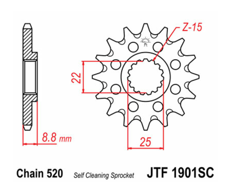 Pignon JT SPROCKETS acier anti-boue 1901 - 520 - 1077297002