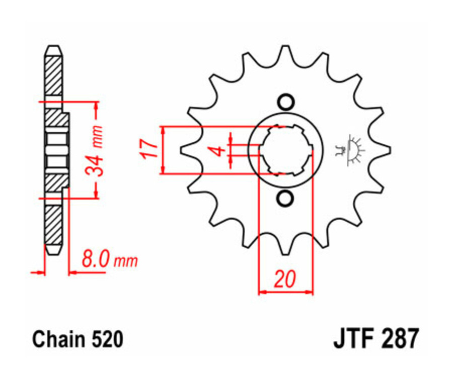 Pignon JT SPROCKETS acier standard 287 - 520 - 1077327001