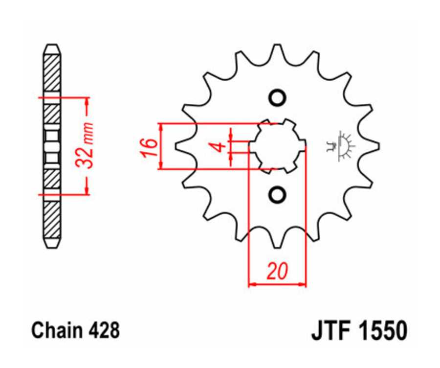 Pignon JT SPROCKETS acier standard 1550 - 428 - 1077276001