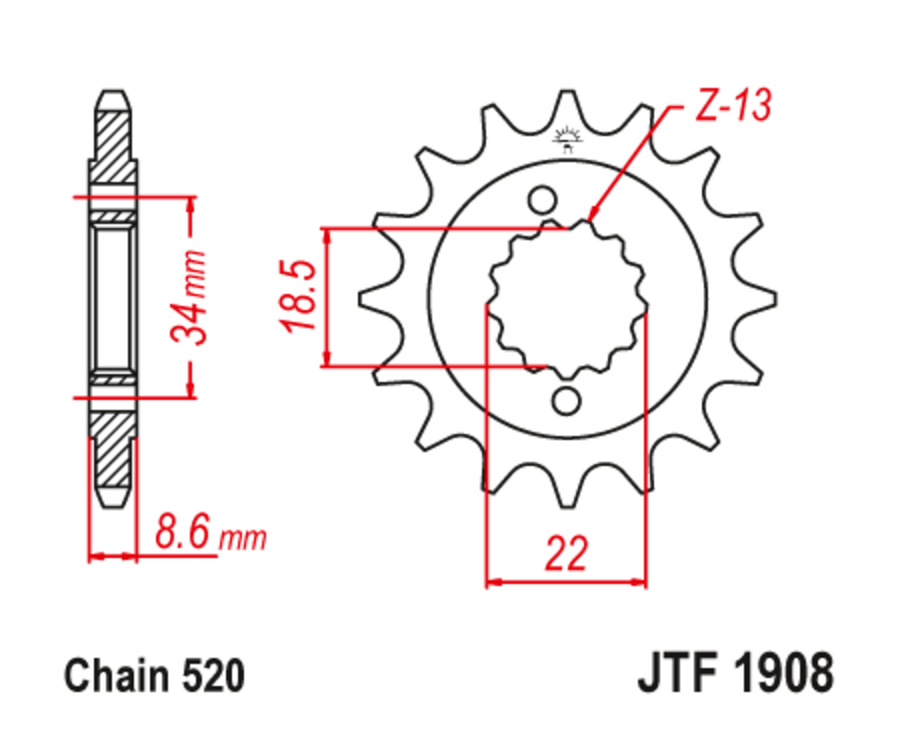 Pignon JT SPROCKETS acier anti-bruit 1908 - 520 - 1126794001