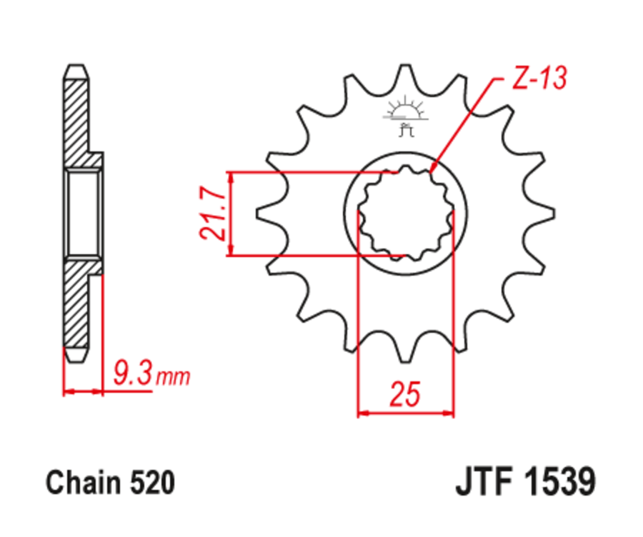Pignon JT SPROCKETS acier anti-bruit 1539-520 - 1124297001