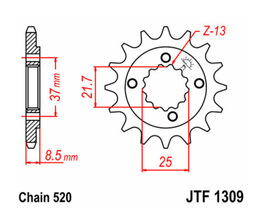 Pignon JT SPROCKETS acier standard 1309 - 520 - 1077224003