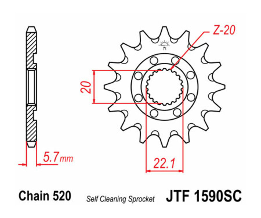 Pignon JT SPROCKETS acier anti-boue 1590 - 520 - 1074277002