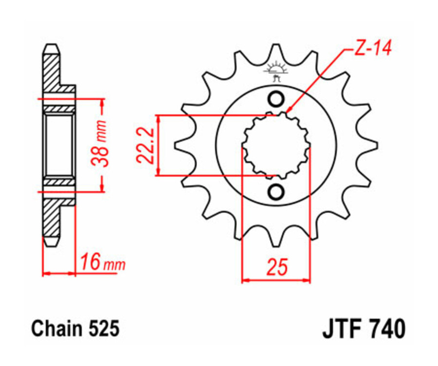 Pignon JT SPROCKETS acier standard 740 - 525 - 1077474002