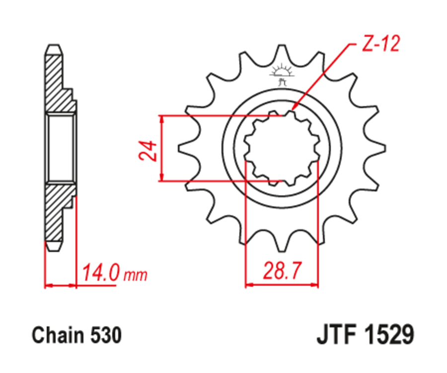 Pignon JT SPROCKETS acier anti-bruit 1529 - 525 - 1126789001