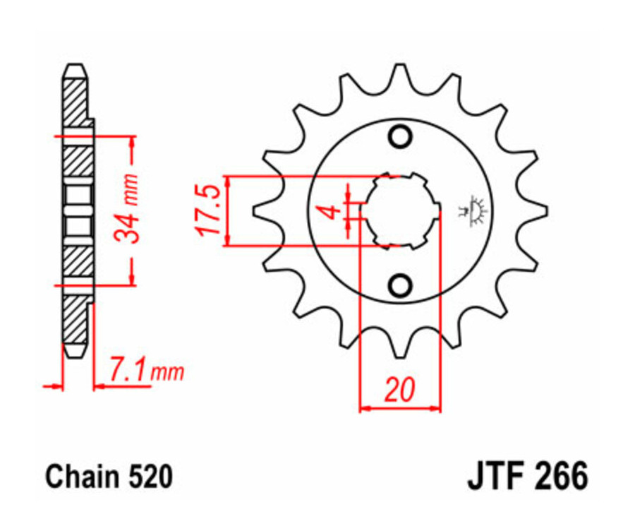 Pignon JT SPROCKETS acier standard 266 - 520 - 1077312002