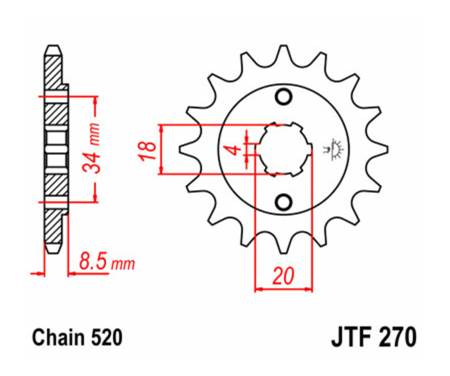 Pignon JT SPROCKETS acier standard 270 - 520 - 1077314003
