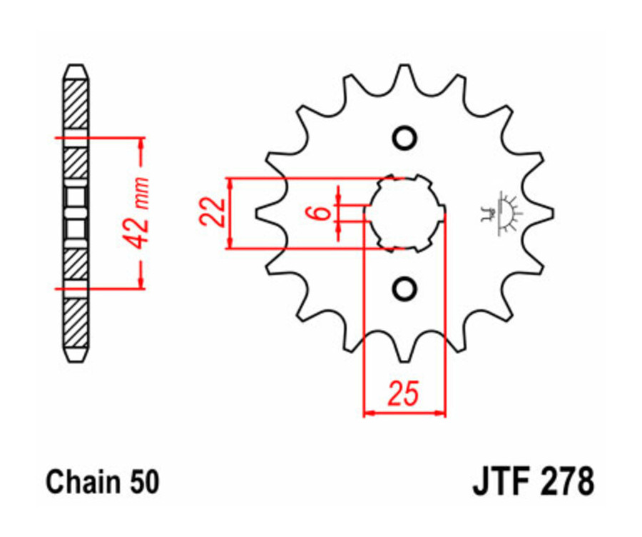 Pignon JT SPROCKETS acier standard 278 - 520 - 1077321003