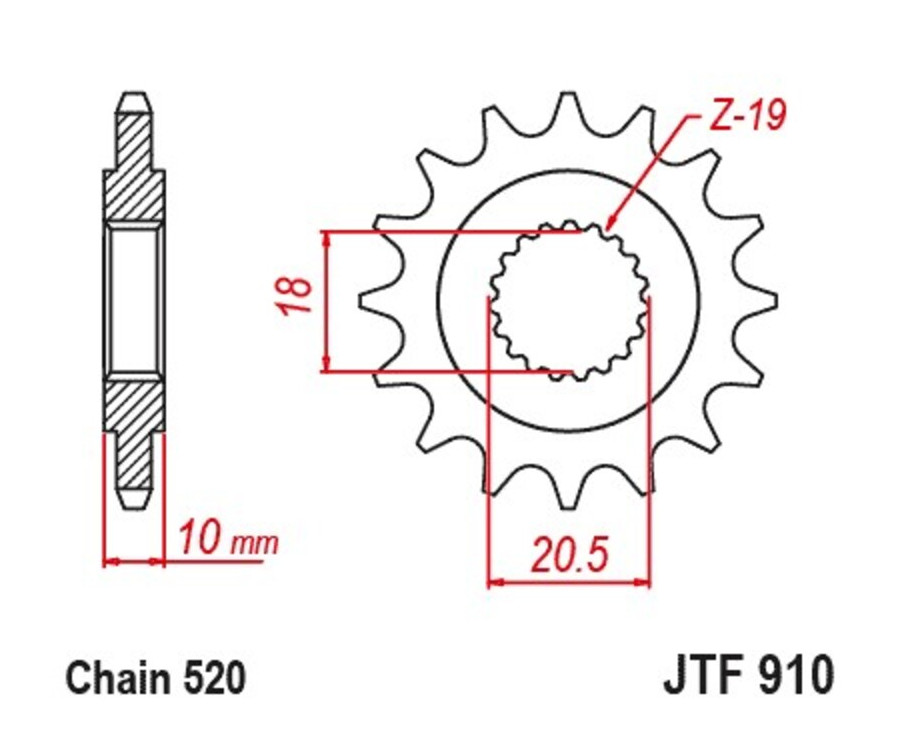 Pignon JT SPROCKETS acier standard 910 - 520 - 1126652001