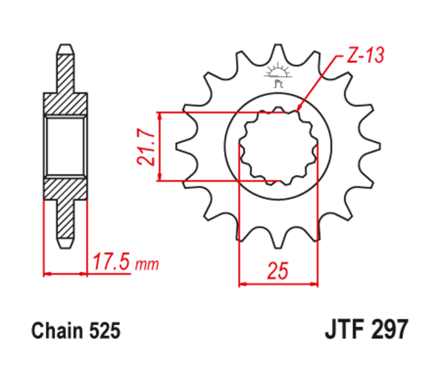 Pignon JT SPROCKETS acier anti-bruit 297 - 525 - 1126796001