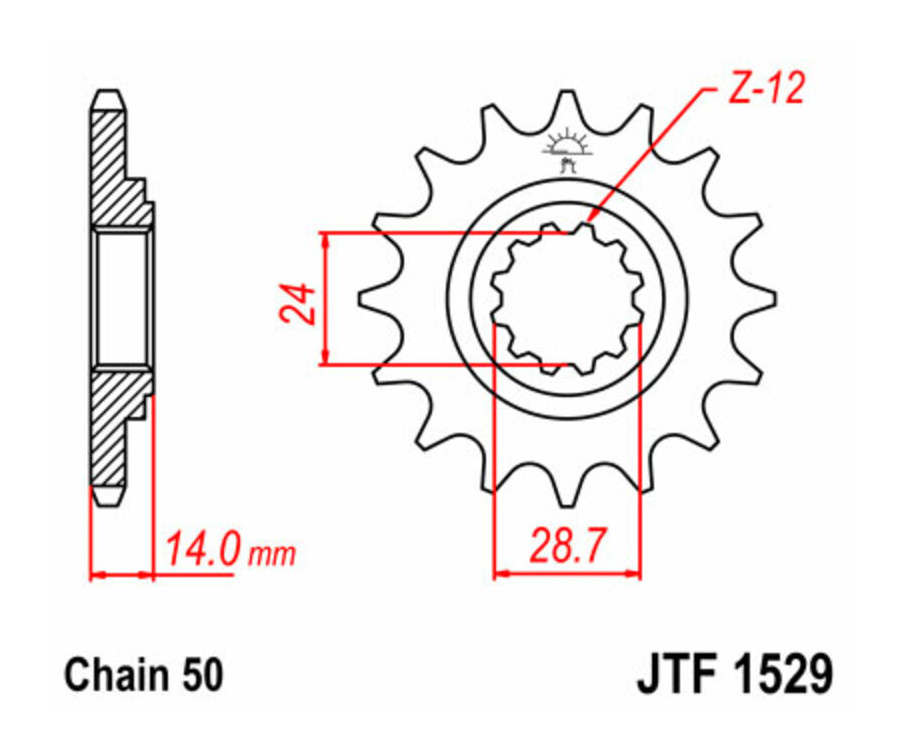 Pignon JT SPROCKETS acier standard 1529 - 525 - 1077267001