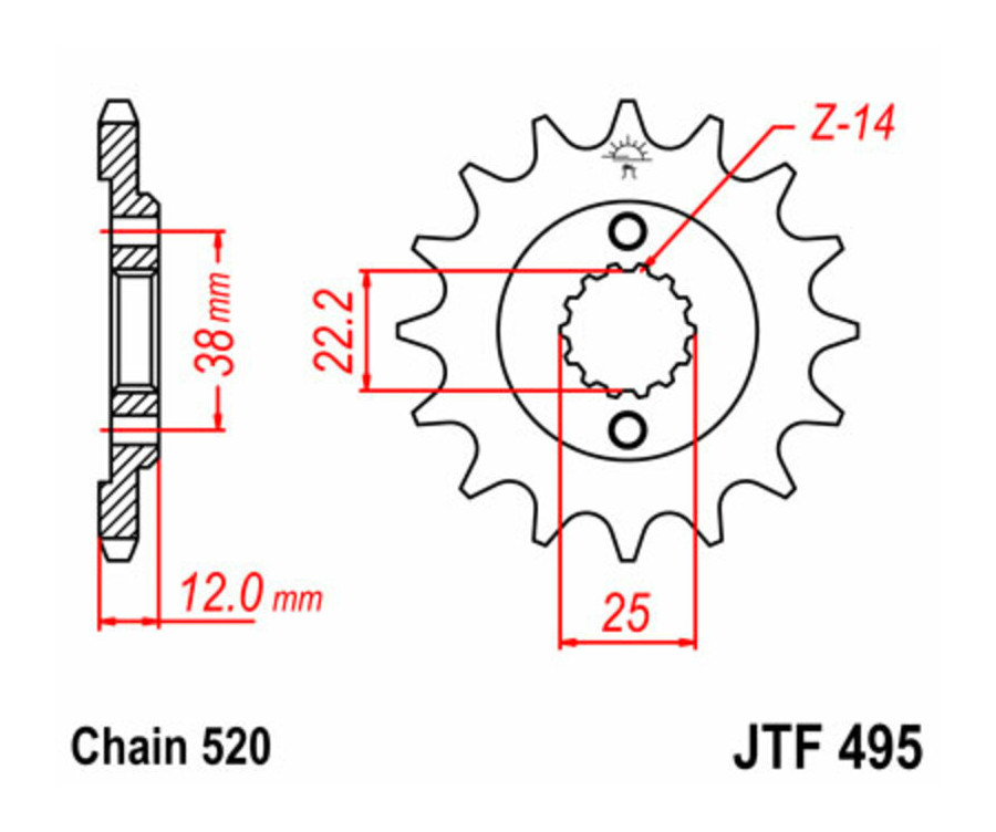 Pignon JT SPROCKETS acier standard 495 - 520 - 1077400001