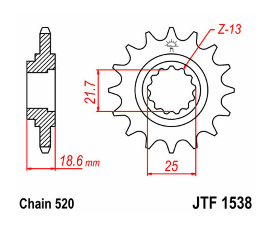 Pignon JT SPROCKETS acier standard 1538 - 520 - 1077272001