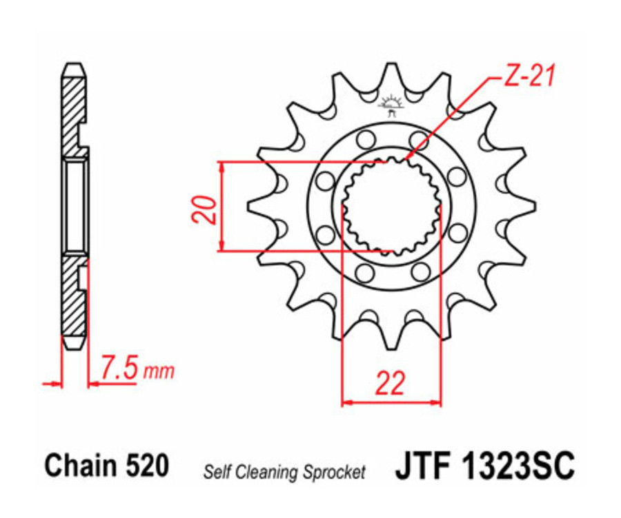 Pignon JT SPROCKETS acier anti-boue 1323 - 520 - 1077229001