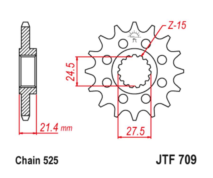 Pignon JT SPROCKETS acier anti-bruit 709 - 525 - 1126802001