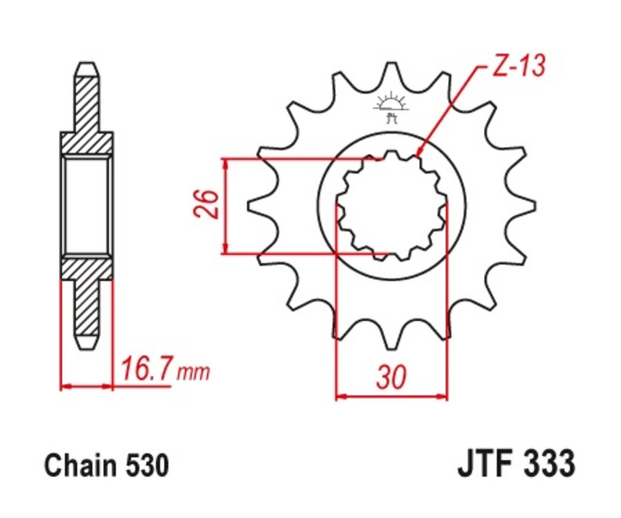 Pignon JT SPROCKETS 14 dents acier standard pas 530 type 333 - 1096588001