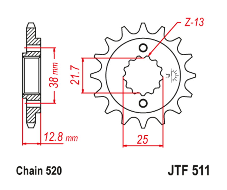 Pignon JT SPROCKETS acier anti-bruit 511 - 520 - 1126799001
