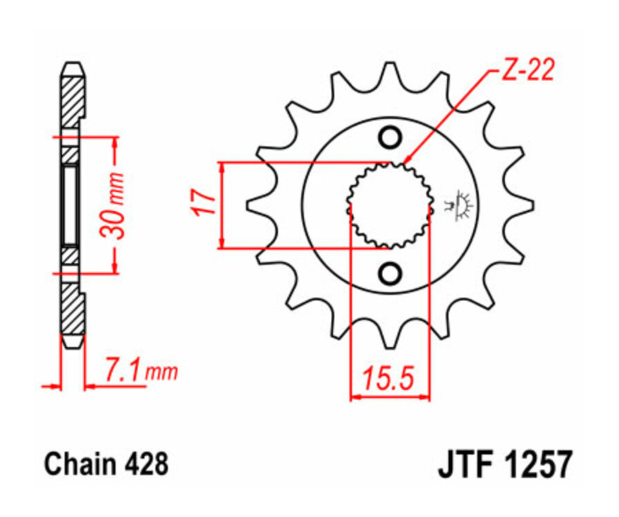 Pignon JT SPROCKETS acier standard 1257 - 428 - 1077214001