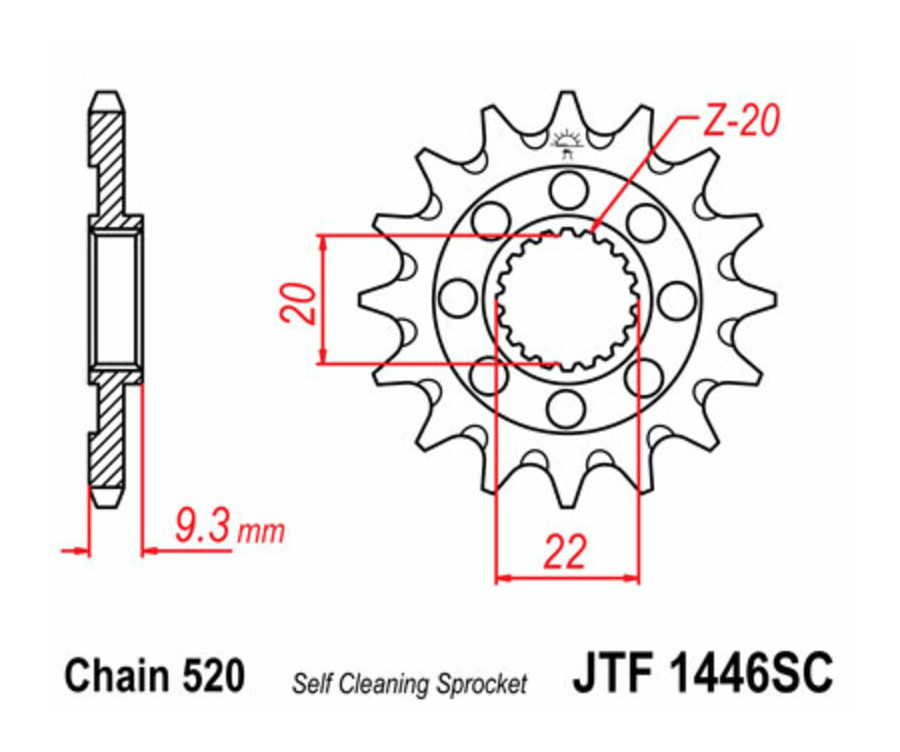 Pignon JT SPROCKETS acier anti-boue 1446 - 520 - 1077256002