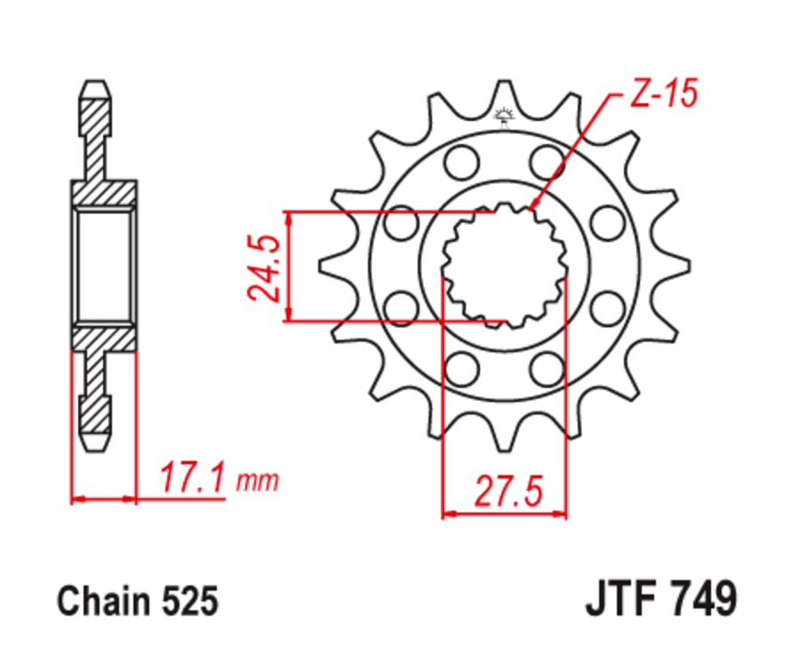 Pignon JT SPROCKETS acier anti-bruit 749 - 525 - 1126654001