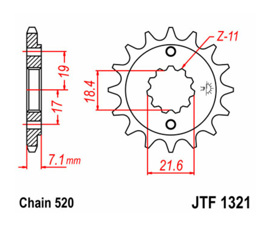 Pignon JT SPROCKETS acier standard 1321 - 520 - 1077226002
