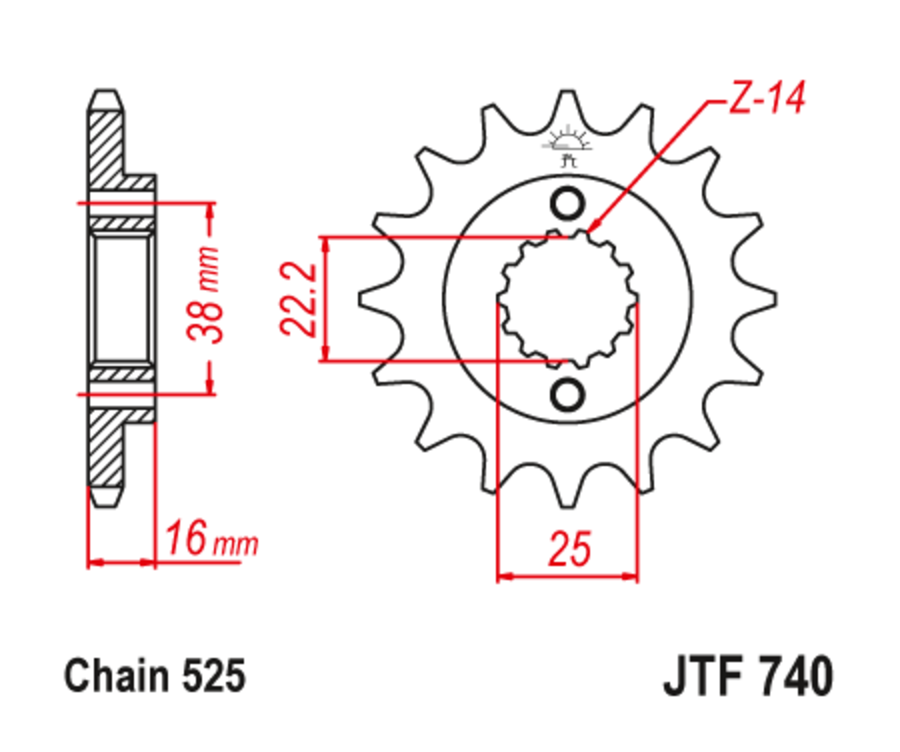 Pignon JT SPROCKETS acier anti-bruit 740 - 525 - 1126803001