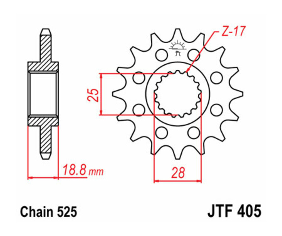 Pignon JT SPROCKETS acier standard 405 - 525 - 1077368001