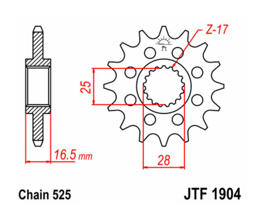 Pignon JT SPROCKETS acier standard 1904 - 525 - 1077300002