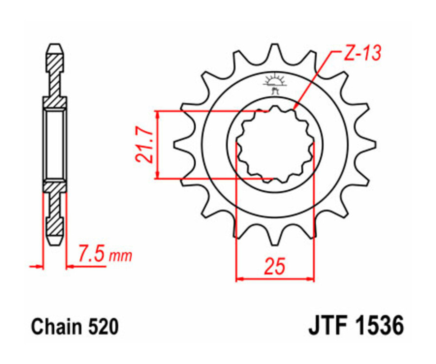Pignon JT SPROCKETS acier standard 1536 - 520 - 1077270001